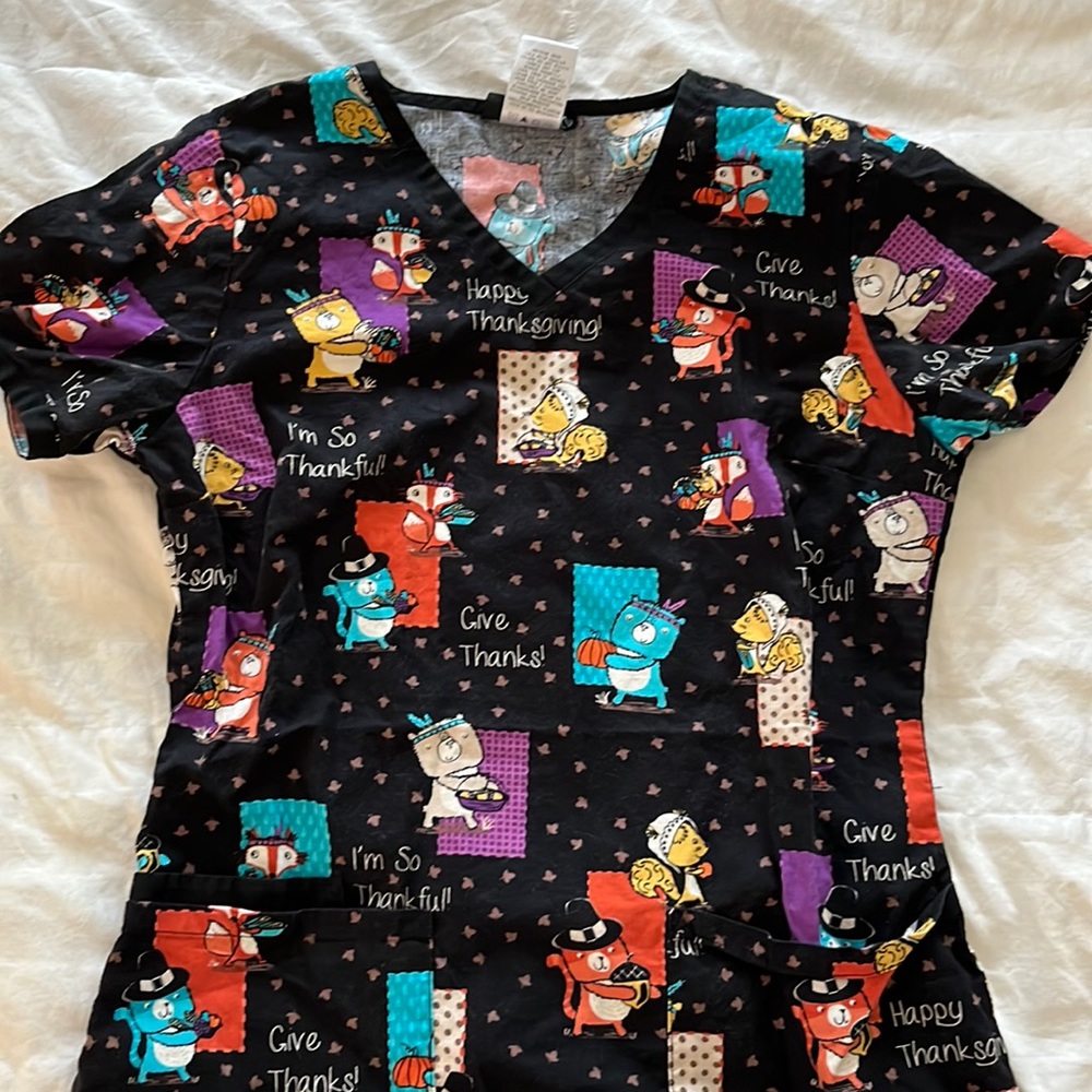 Thanksgiving holiday scrub top